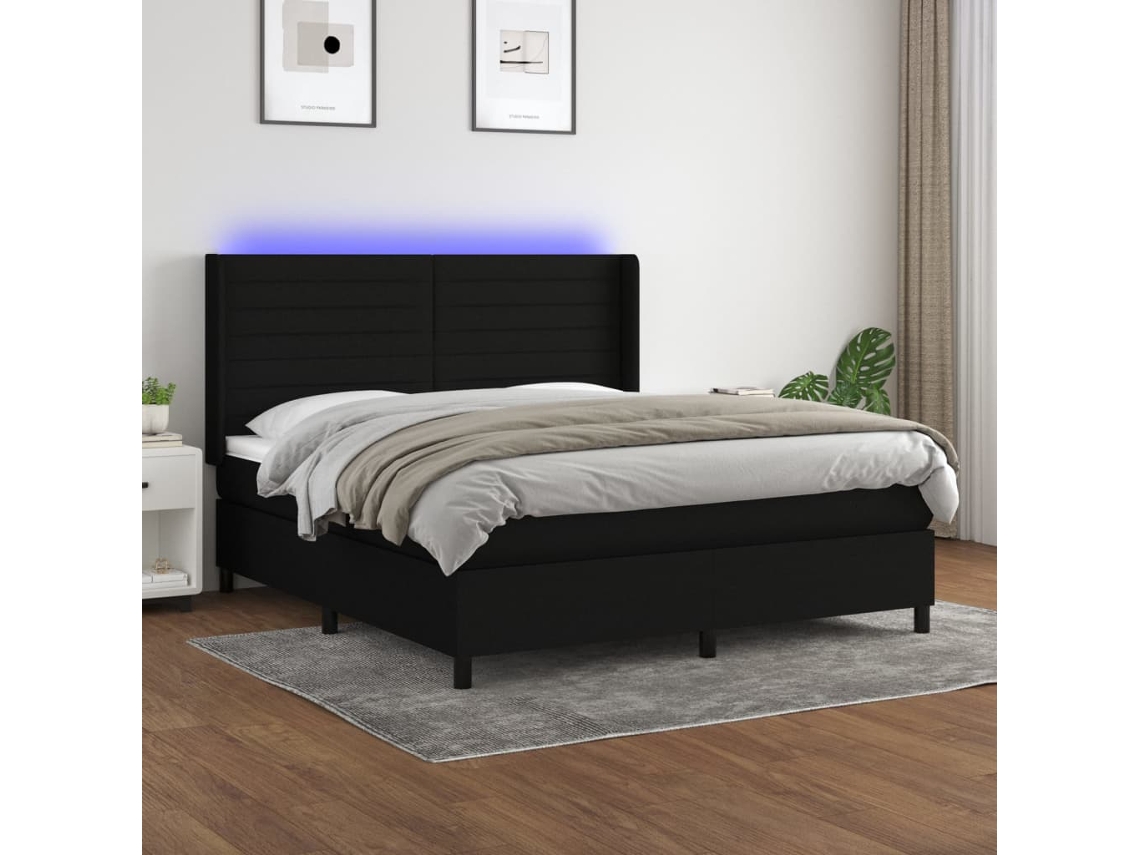 Cama Box Spring C/ Colchão E Led 180x200 Cm Tecido Preto