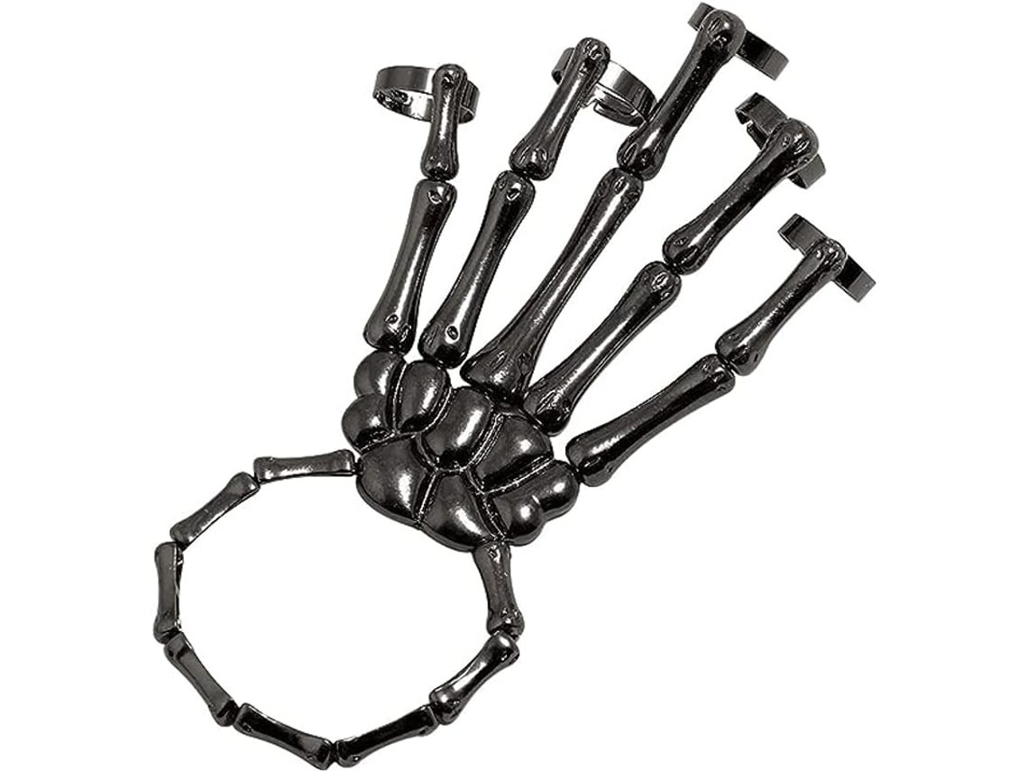 Pulseira De Mão De Ossos Punk Com Anéis Dedo Calavera Para Homens E Mulheres Halloween Cosplay