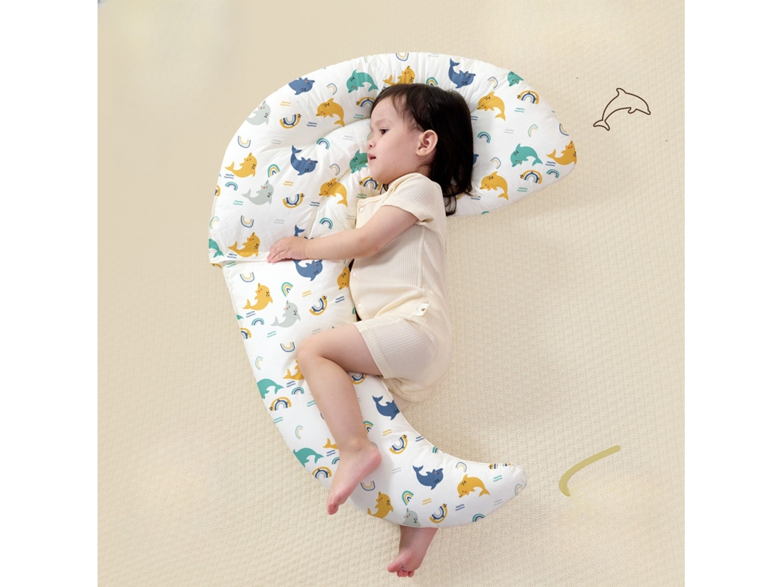 Almofada Corpo Bebé 80x70cm Algodão Respirável Crianças 1-5 Anos Golfinho Panoona
