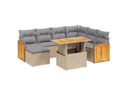 Conjunto de 8 Sofás para Jardim com Almofadões Vime Pe Bege MAISON EXCLUSIVE (8 pcs)