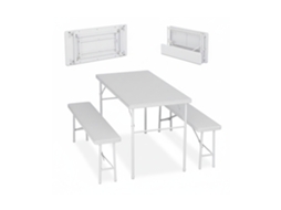 Conjunto De Tenda De Cerveja Dobrável Relaxdays, 3 Peças Com Mesa Grande, Jardim, Festa, Visual Rattan, Branco