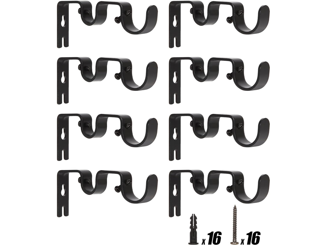Conjunto De 8 Suportes Duplos Para Varão De Cortina, Ajustáveis, Para Janelas, Quartos E Cortinas(preto)
