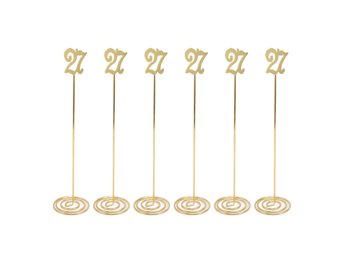 6 Peças Números de Mesa de Metal Resistente À Corrosão com Base para Banquete, Casamento, Festa, Recepção Número 27