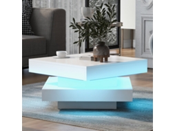 Mesa Centro Quadrada Branca 70x70x36cm, Alto Brilho, Giratória 360°, Led, Techno Ge