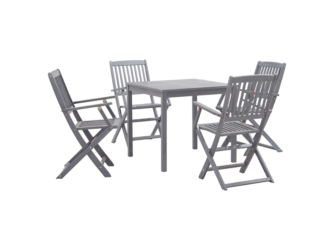 Vidaxl 5 Pcs Conjunto De Jantar Jardim Madeira Acácia Maciça Cinzento