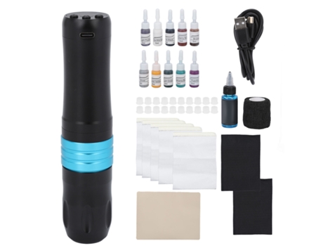 Máquina De Tatuagem Rotativa Sem Fio Com Bateria Rca Kit Penso Para Iniciantes Pele De Prática Sabonete Azul Aiaididiy