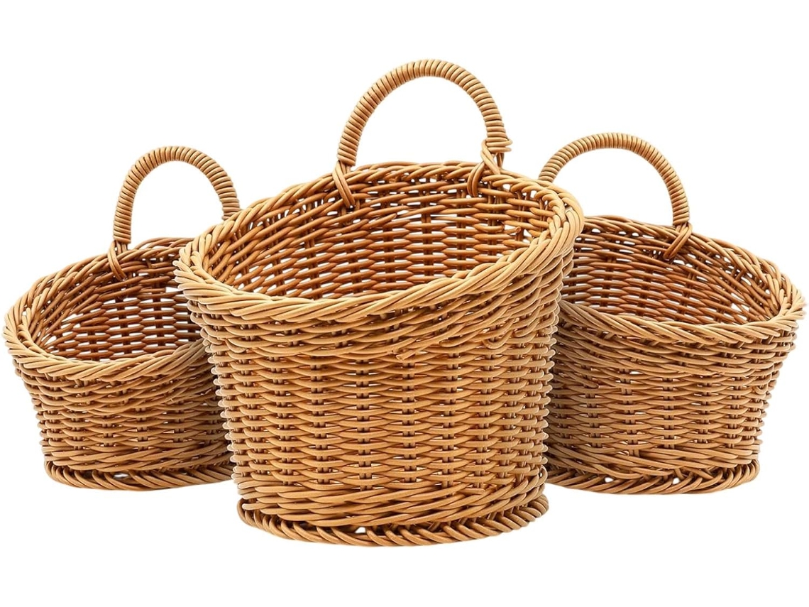 Cesto Trançado, Fruteira De Parede Cesto De Parede Artesanal Com Alça Decoração Rústica Estilo B Gokoco