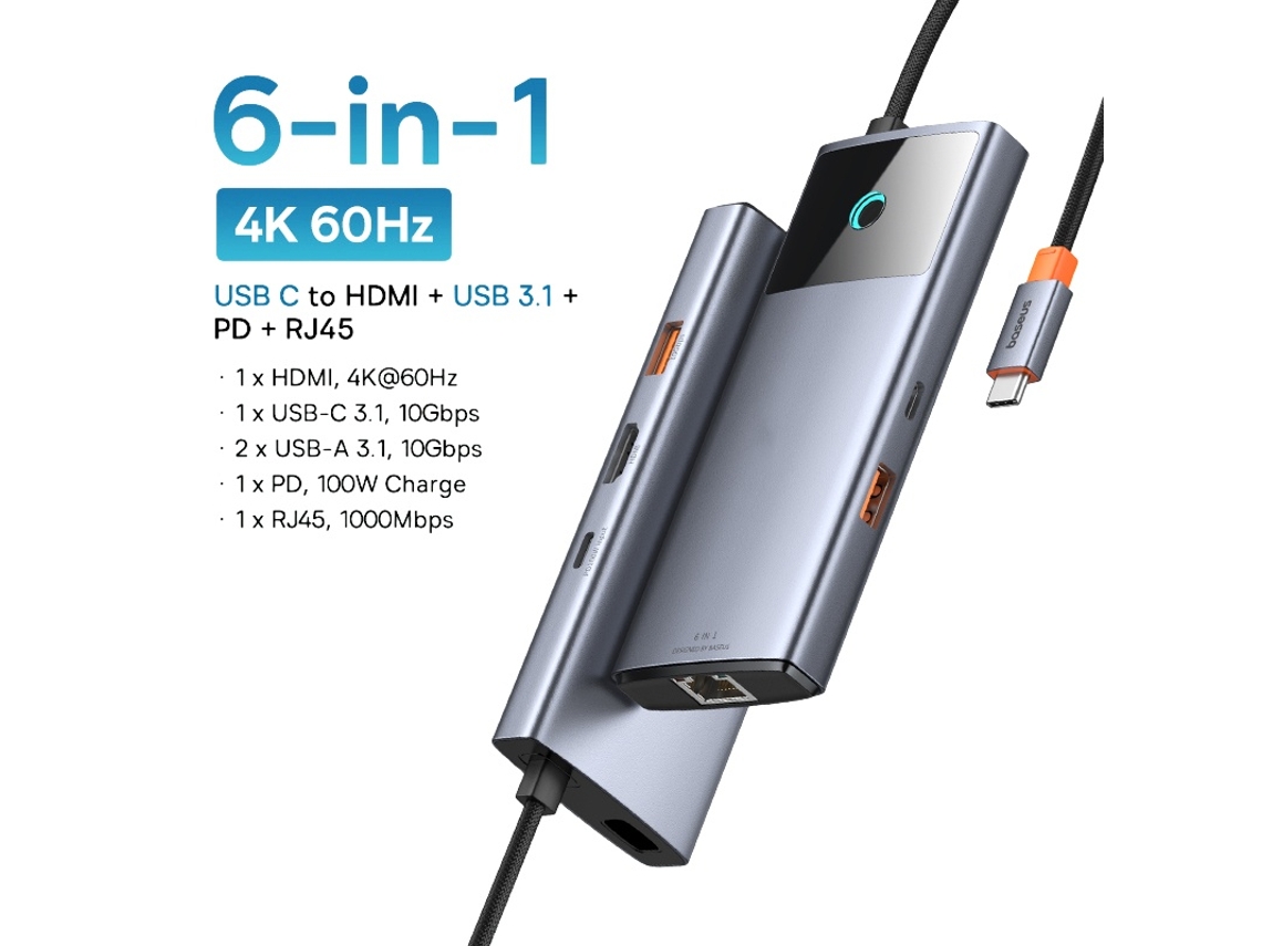 Yizhood 10Gbps Usb C 4k 60hz Tipo C para Hdmi Rj45 Ethernet Pd 100w Docking Station para Macbook Ipad Sumsang Pc Tablet Phone Cinza