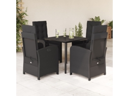 Vidaxl 5 Pcs Conjunto De Jantar P/ Jardim C/ Almofadões Vime Pe Preto