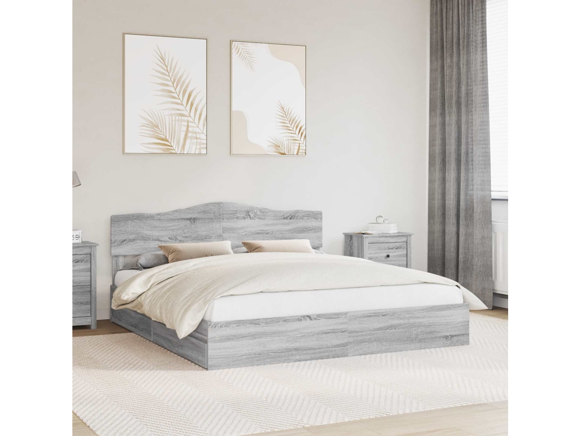 Vidaxl Cama Com Armazenamento Com Gaveta Cinza Sonoma 200 X 200 Cm