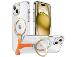 Suporte Casa Dourada Laranja Para Iphone 15 Plus Pele Sintética Anti-choque Magnética Transparente