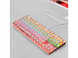 Teclado Mecânico Para Jogos, Estilo Máquina De Escrever Retro Punk Com 87 Teclas, Switches Azuis, Retroiluminação Arco-íris Rosa Hexinyigjly