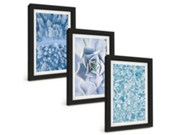 Composição De Quadros Floresta De Inverno, Água Com Flores Azuis Espelharte (3 Peças 20x30 Cm)