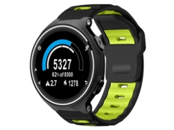 Bracelete Para Garmin Forerunner 220 / 735 / 735xt / 230 / 235 - Silicone Bicolor - Encaixe Plano Preta + Verde Fluorescente