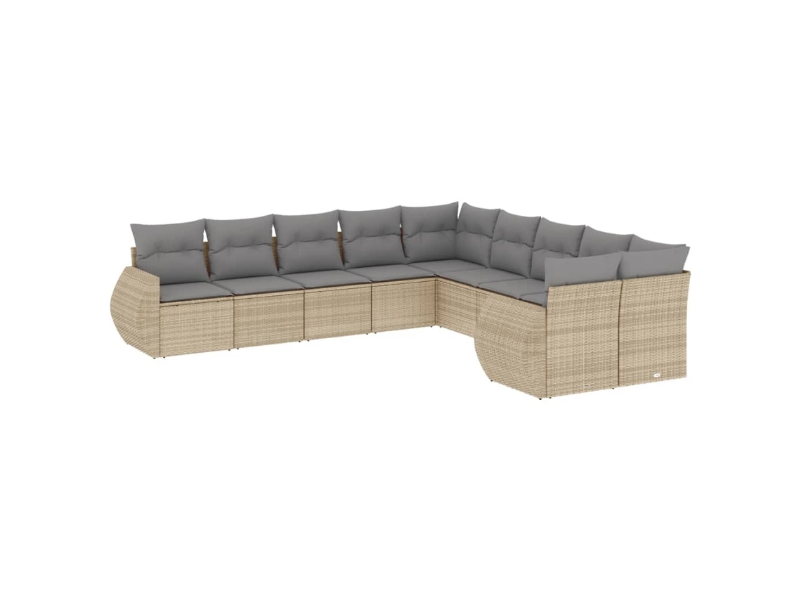 Conjunto de 10 sofás para jardim com almofadões Vime Pe Bege MAISON EXCLUSIVE