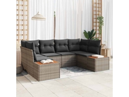 Vidaxl Conjunto De Sofá De Jardim Com Almofada 6 Pcs Cinzeto Vime Pe