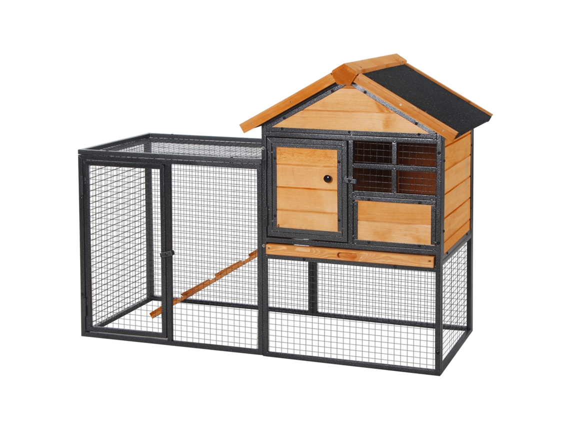 Coelheira Gaiola Externa Para Pequenos Animais De Estimação 2 Níveis Com Bandeja Removível De Madeira E Rampa De Metal 122x63x92 Cm Para Cobaios