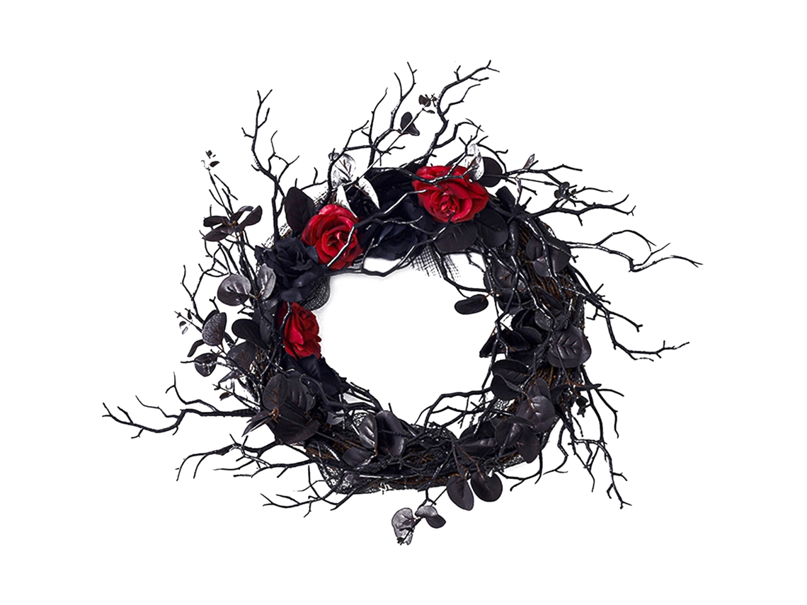 Guirlanda De Flores Mortas Com Laxiscreed Para Halloween, Decoração De Porta Com Ramos Negros Falsos