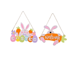 2pcs Letreiro de Boas vindas de Madeira para Páscoa Coelho Pingente Decorativo Interior Exterior