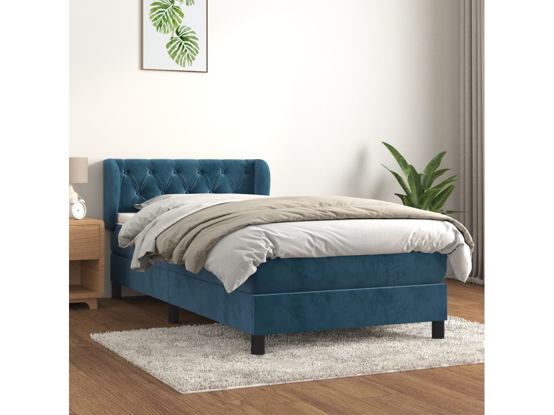 Cama Com Colchão De Molas Lovely Home Veludo Azul (80x200)