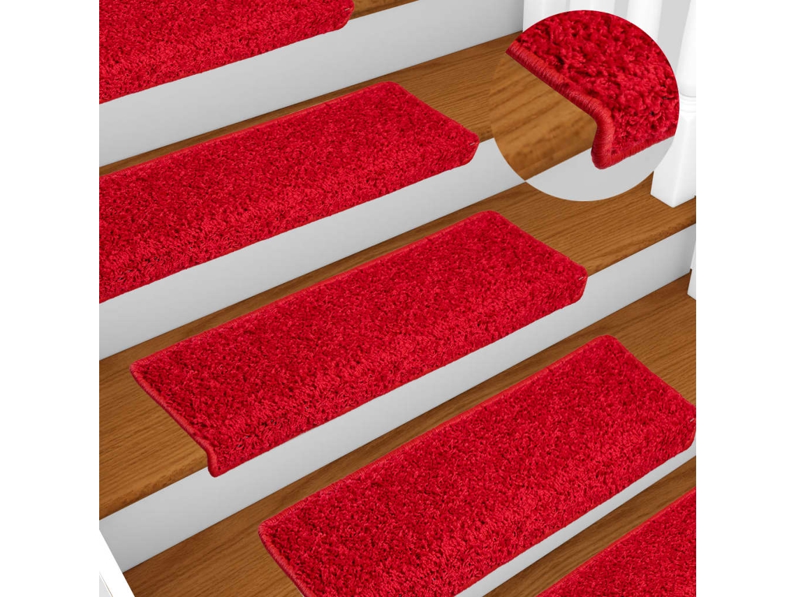 Vidaxl Tapetes De Escada 10 Peças 65x21x4 Cm Vermelho Com Borda Retangular
