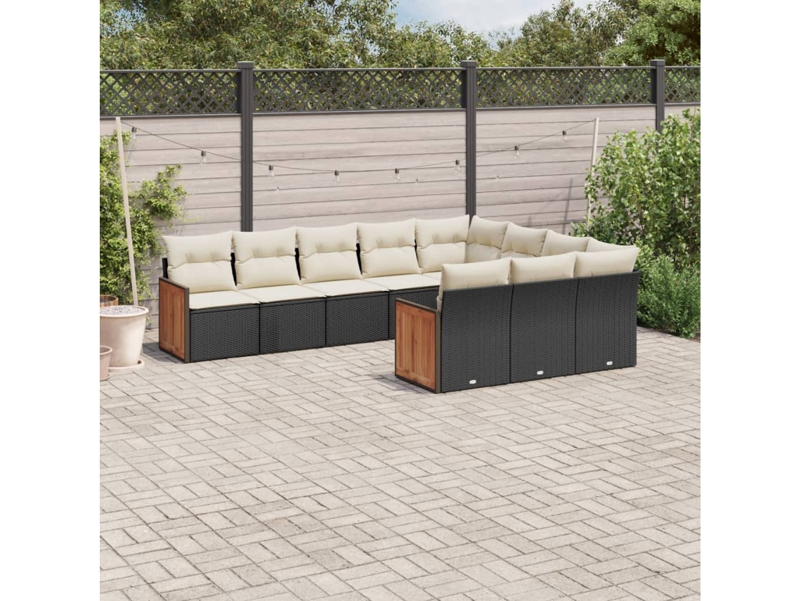 10 Pcs Conjunto Sofás De Jardim C/ Almofadões Vime Pe Preto Dkd Home Decor