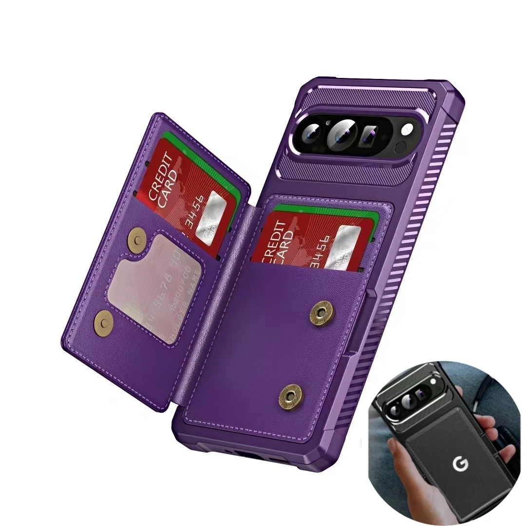 (roxo, Pixel 9 Pro) Capa Para Celular Estilo Carteira Com Compartimento Para Cartão E Proteção Contra Impactos.
