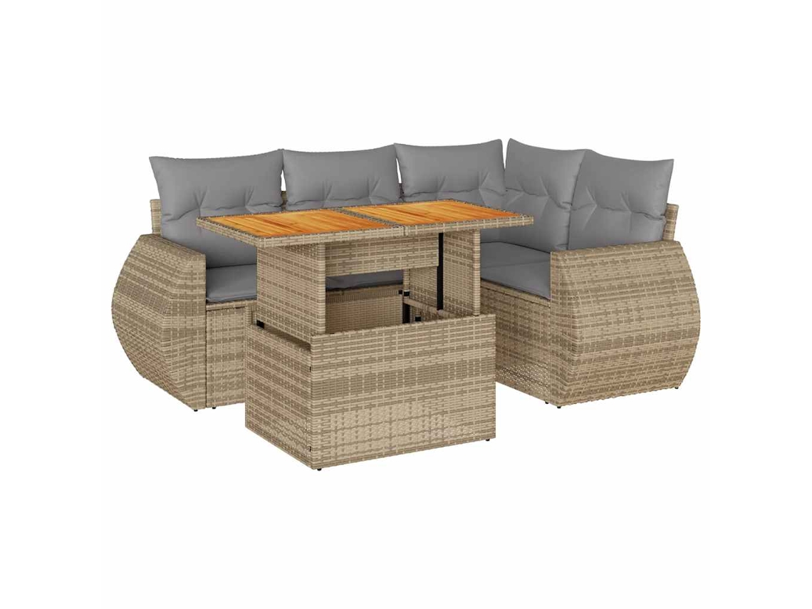 Conjunto 5 de sofás de jardim VIDAXL Bege Rattan / Vime