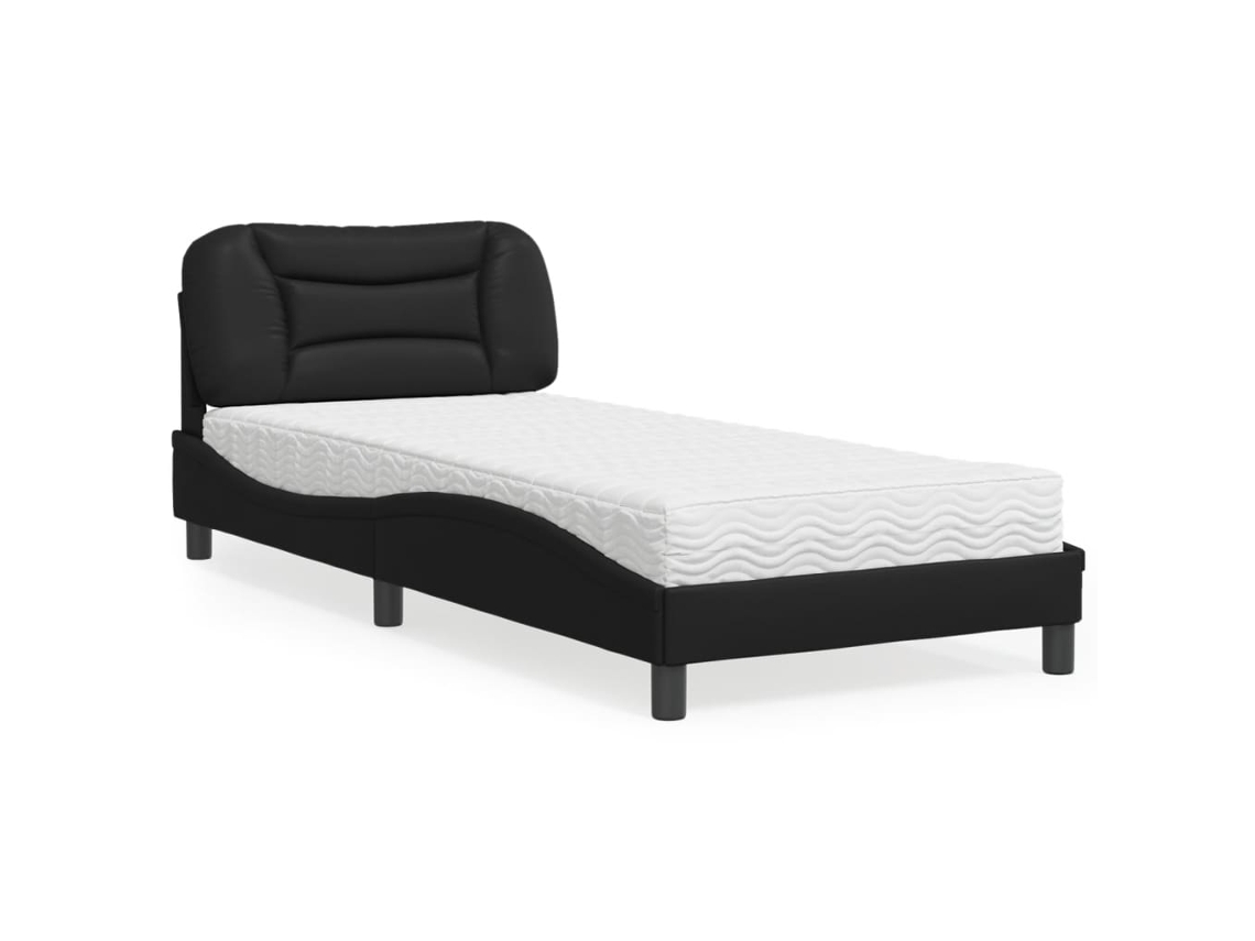 Vidaxl Cama Com Colchão Hvar 90x200 Cm Couro Artificial Preto