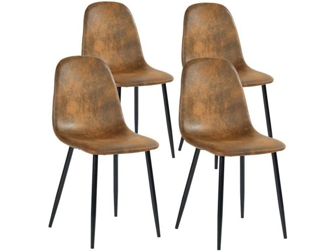 Conjunto De 4 Cadeiras De Sala De Jantar, Tecido Em Camurça Efeito Suede Marrom, Pés De Metal Preto, Para Cozinha Sala Escritório Meubles Cosy