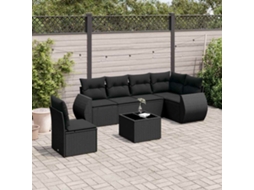 Vidaxl 7 Pcs Conjunto de Sofás P/ Jardim C/ Almofadões Vime Pe Preto