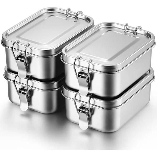 Lancheira, Em Aço Inoxidável, 550 Ml, 4 Recipientes, Com Vedação Hermética, Para Lanches, Para Organização Doméstica Na Cozinha E Bancada