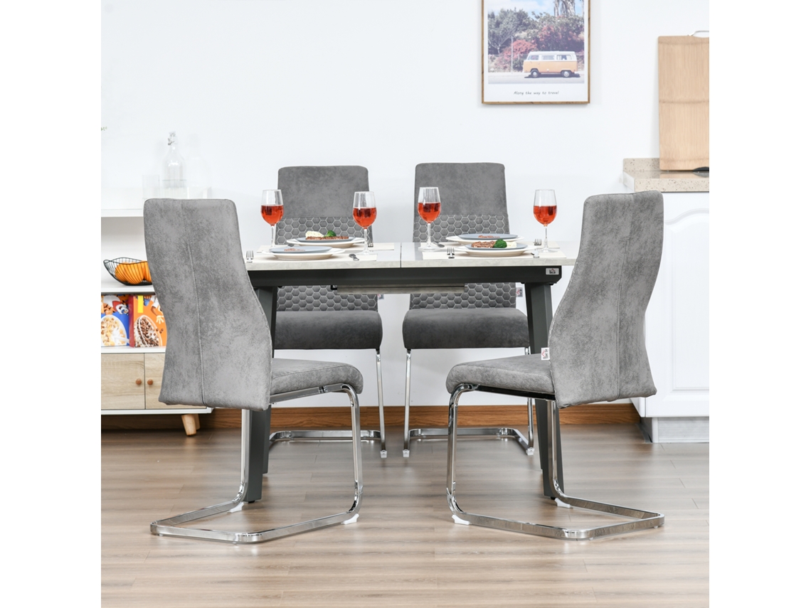 Conjunto De 4 Cadeiras Cinza Para Jantar E Cozinha, Assento Acolchoado Em Microfibra, Estrutura De Metal, 45x61x98 Cm