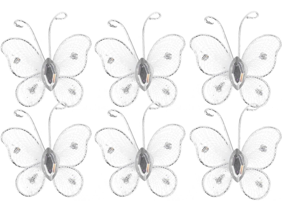 Conjunto 50 Decorações Parede 3d Branca Artesanato Decorativo Elegante Tecido Metal Festas Casamentos Tela GOKOCO