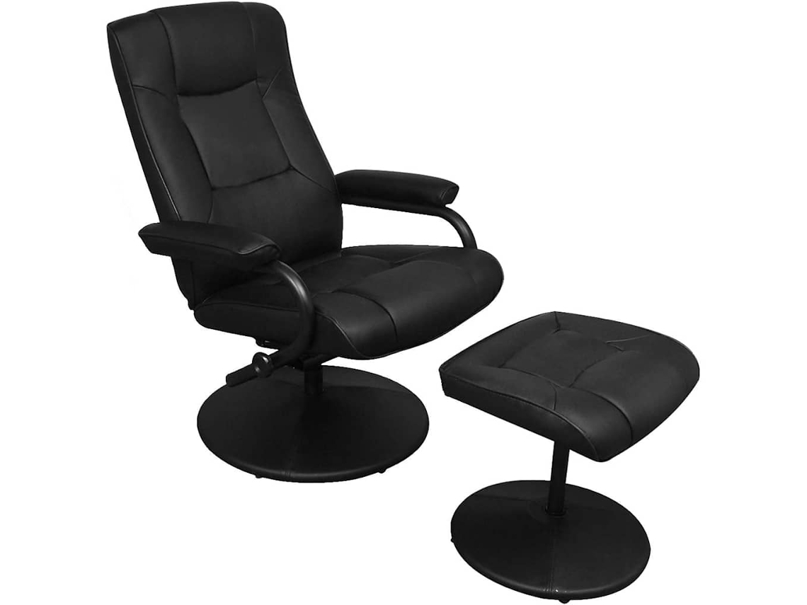 Vidaxl Poltrona De Tv C/ Repousa Pés Couro Artificial Preto