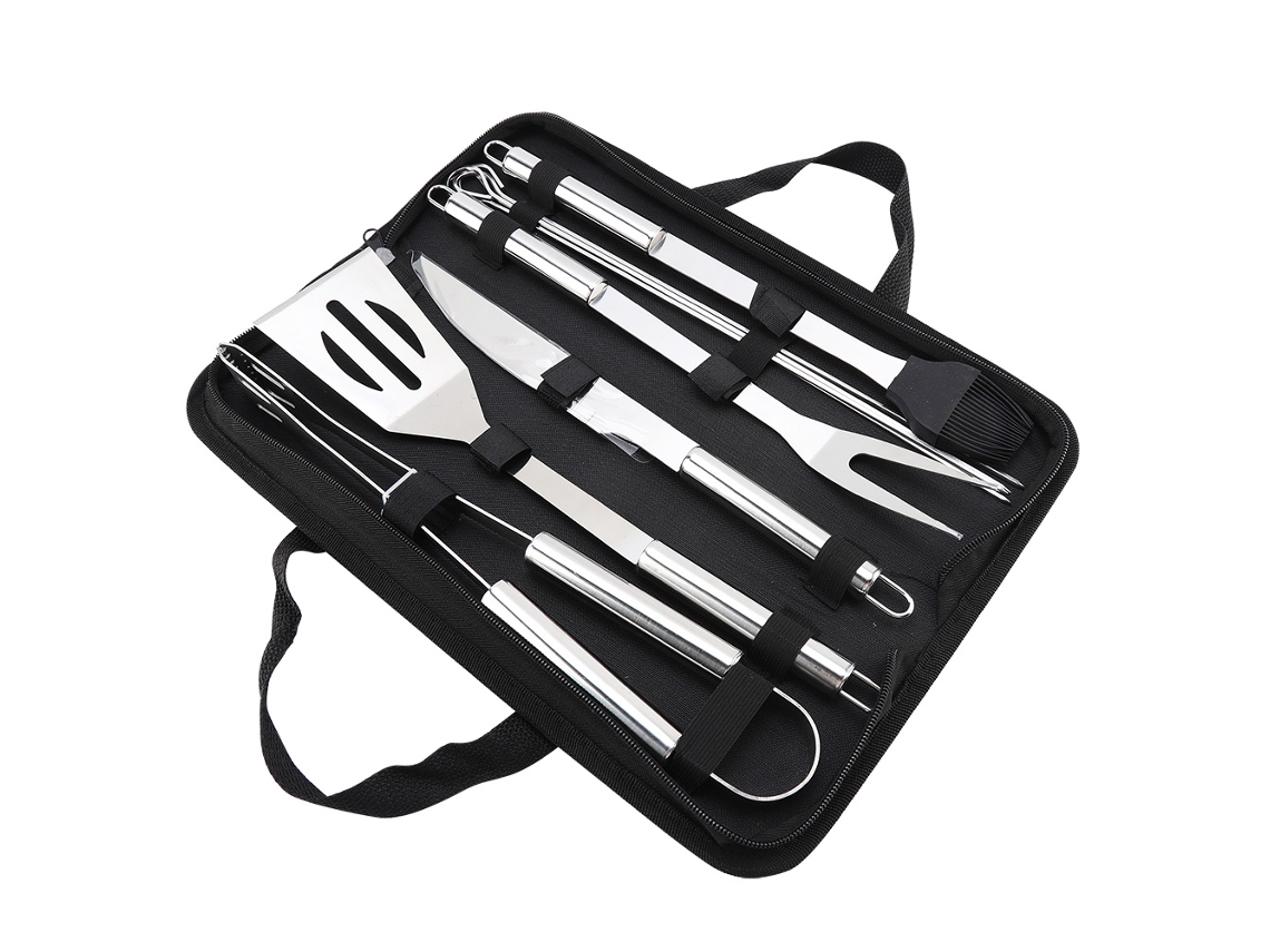 Conjunto De Ferramentas De Churrasco Inox Com 9 Peças E Bolsa Oxford