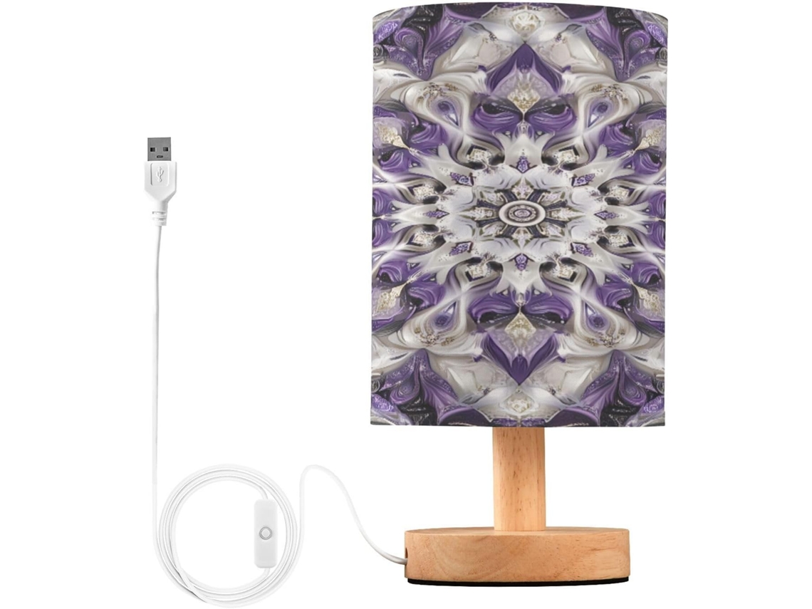 Abajur De Cabeceira Mandala Para Quarto, Abajur De Cabeceira Led, Luminária De Leitura Com Portas Usb E Cúpula Tecido