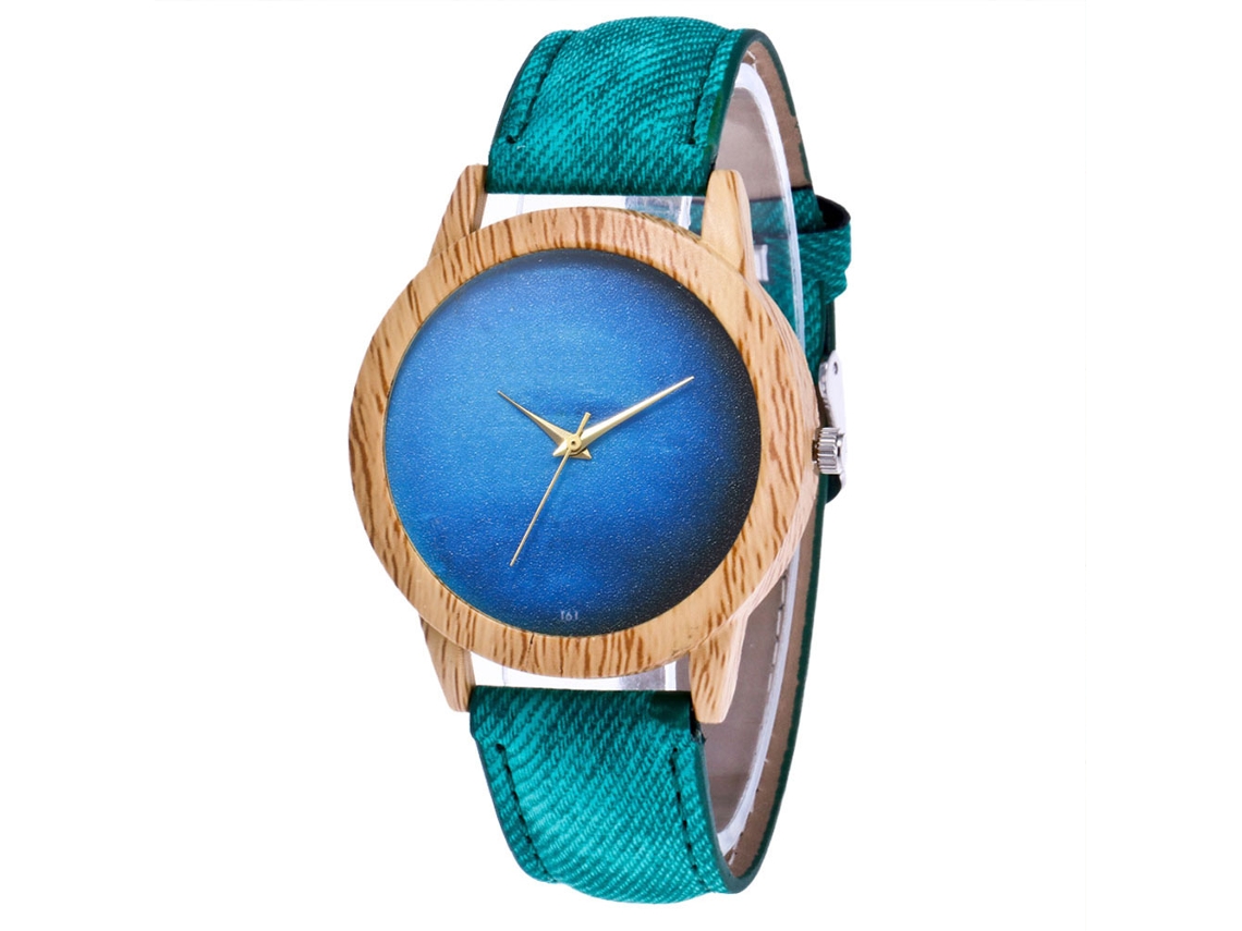 Relógio de Pulso Unissex de Quartzo com Bracelete de Ganga Verde Moda Presente