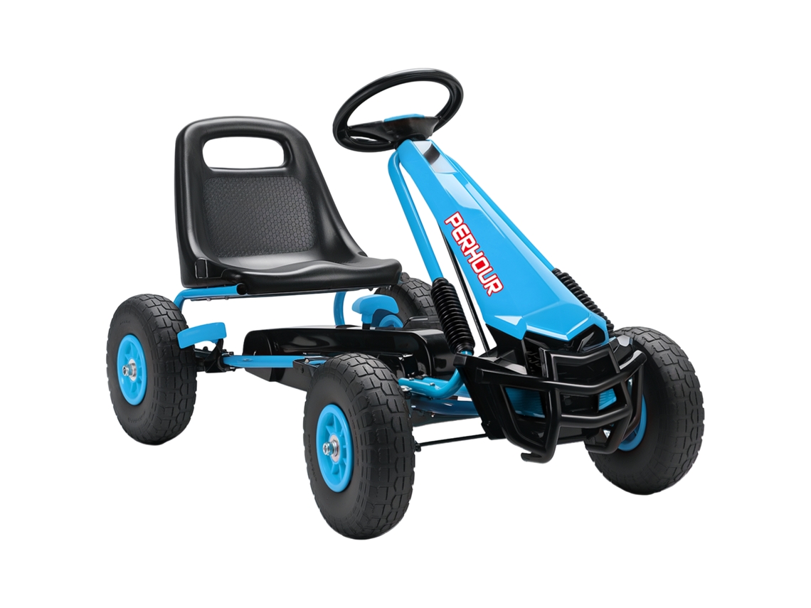Kart de Pedais Infantil, Banco Ajustável em Altura, Rodas Eva, Freio, Embreagem, 3 8 Anos, Azul
