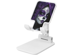 Suporte Dobrável Para Celular Preto E Roxo Com Design De Caveira Mulheres, Ângulo Ajustável, Altura De Mesa, Compatível