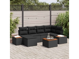 Vidaxl Conjunto De Sofá De Jardim 7 Unid. 6-número De Lugares Preto