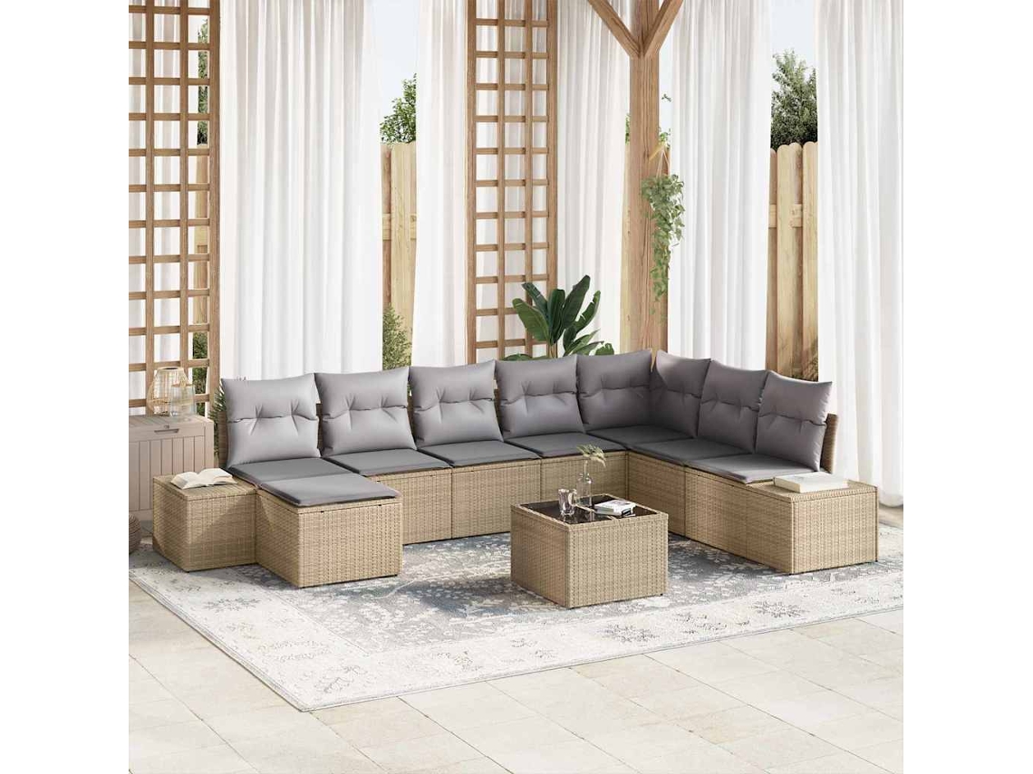 Vidaxl Conjunto de Sofá de Jardim 8 Pcs Bege e Cinza Claro Vime Pe