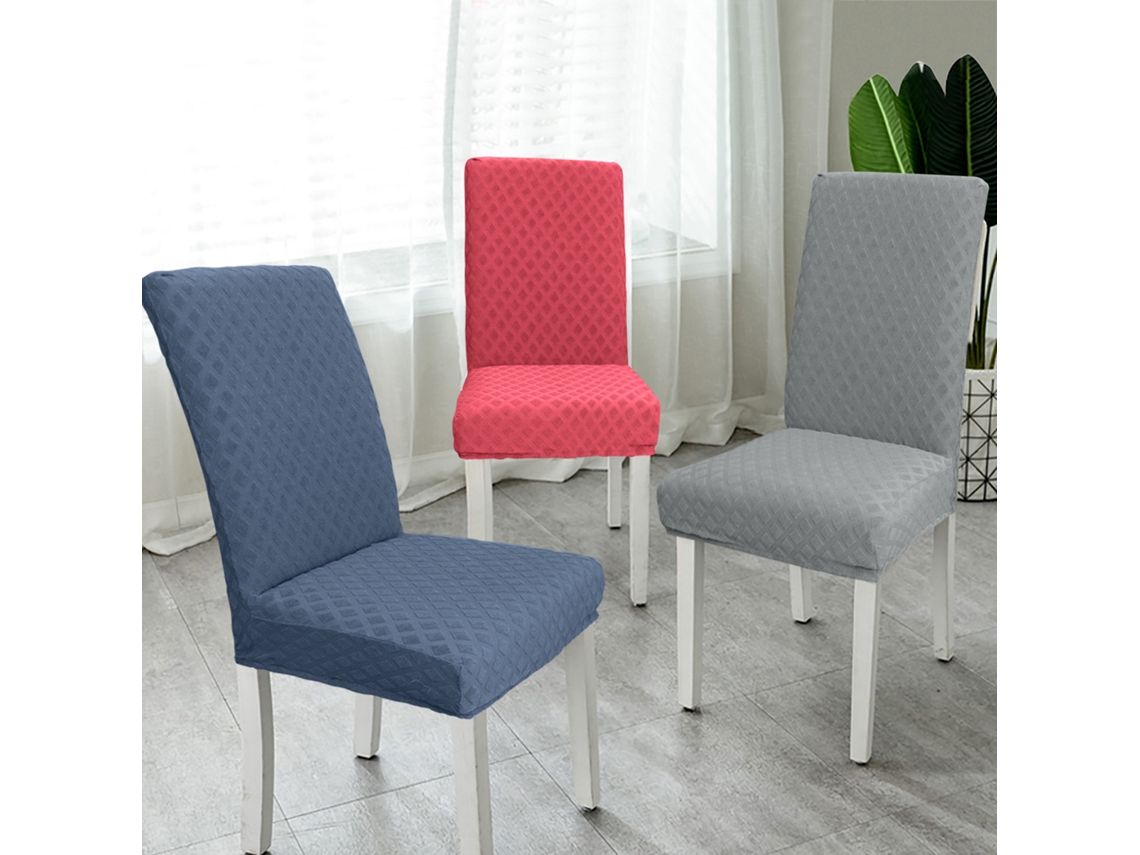 Capa de Cadeira de Jantar, Elasticidade Alta, Removível e Lavável, Protetor de Assento, Padrão Losango Jacquard, Cinza
