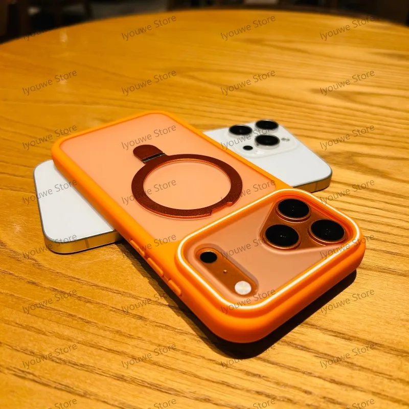 Capa Protetora Magnética Transparente Fosca (para Iphone 17 Pro, Laranja), Compatível Com Carregamento Sem Fio.