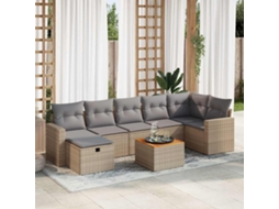 Vidaxl 8 Pcs Conjunto De Sofás P/ Jardim Com Almofadões Vime Pe Bege