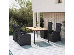 Vidaxl 5 Pcs Conjunto De Jantar P/ Jardim C/ Almofadões Vime Pe Preto