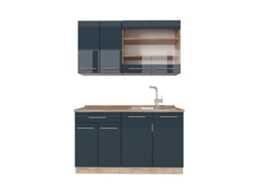 Cozinha Fame-Line, 140 cm sem bancada, azul escuro brilhante/carvalho dourado, VICCO