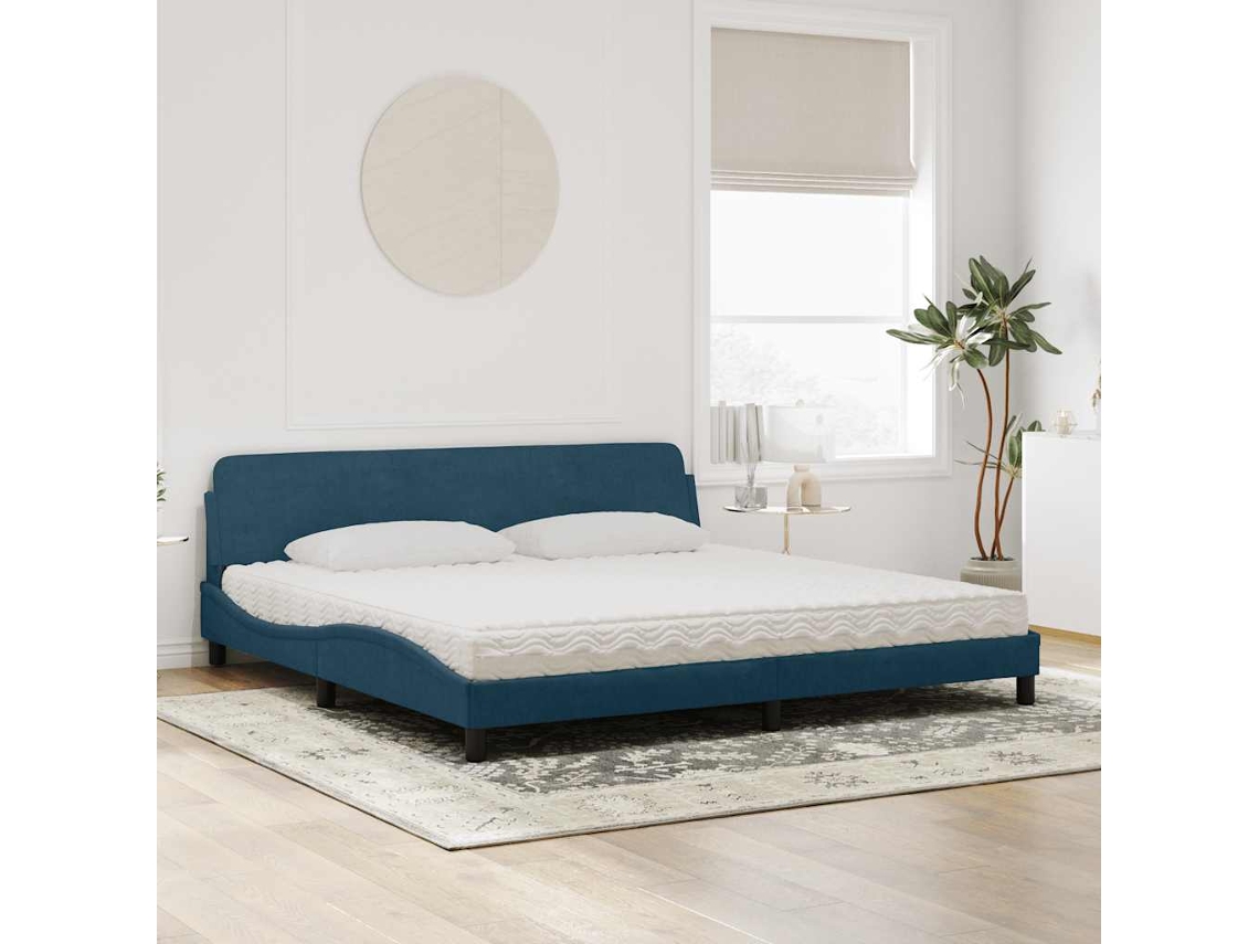 Vidaxl Cama Com Colchão Dover 200x200 Cm Veludo Azul