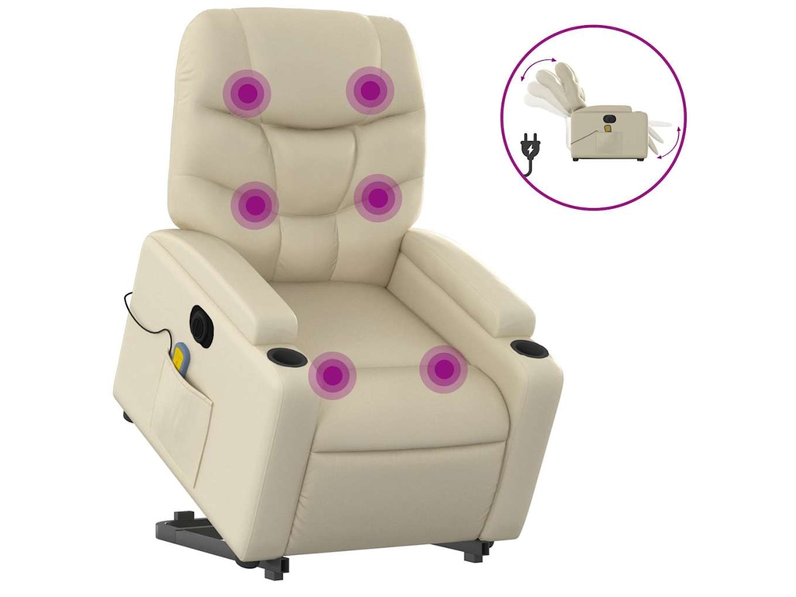Electric Stand Up Massage Recliner Chair, Electric Stand Up Massage Recliner Chairs Vidaxl Creme Couro Artificial