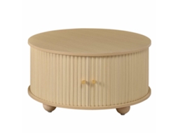 Mesa De Centro Redonda Com Relevo Vertical, 2 Portas De Correr, Mdf E 4 Compartimentos Natural